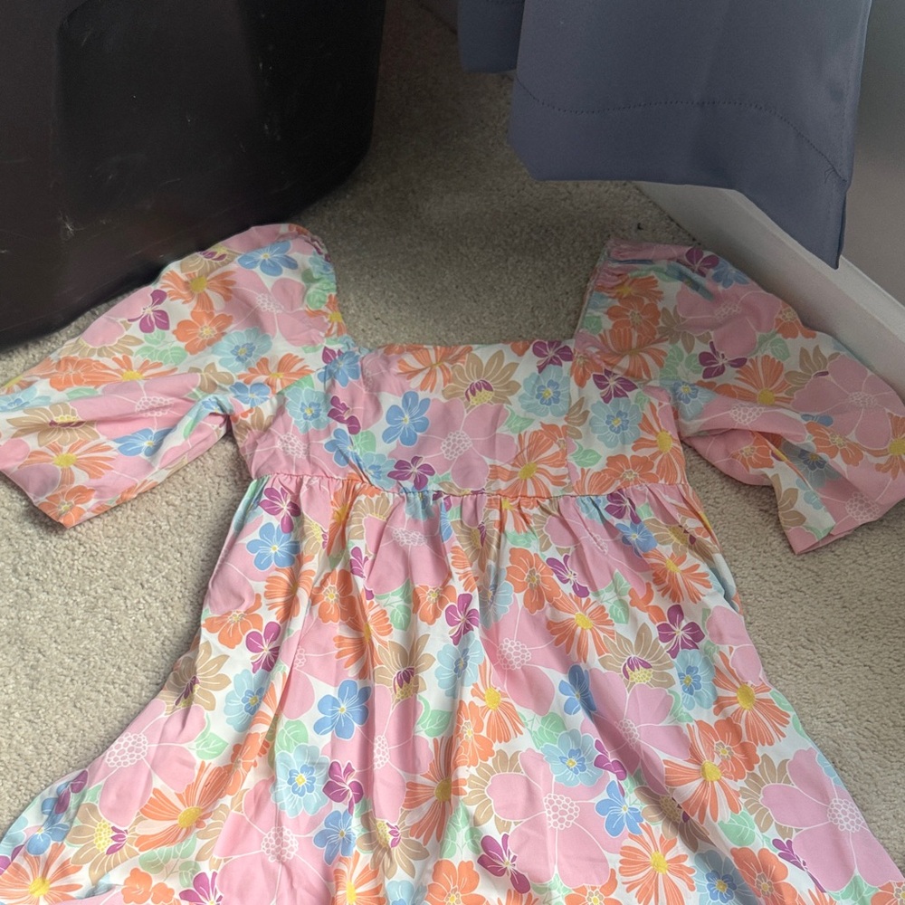 Floral Pink Dress with Puff Sleeves